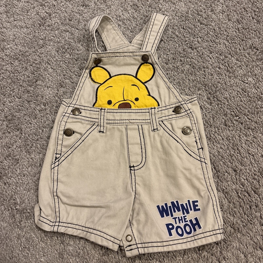 Y2K Winnie The Pooh Disney Overalls Cotton Baby 12 Months BIG POOH PRINT 12M